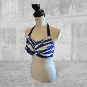 Vintage blue white bustier halter bikini top XL padded push up adjustable